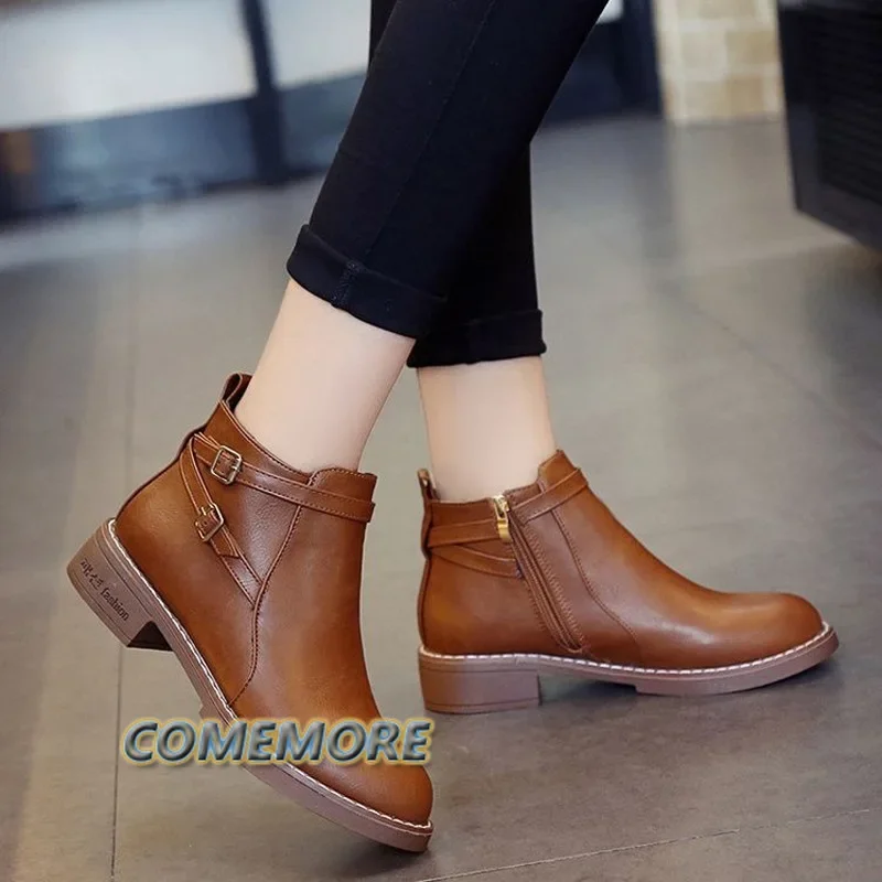 New 2024 Elegant Boots and Ankle Boots for Women Fashion Retro Platform Shoes Woman Autumn Round Toe Luxury Ladies Shoes Casual