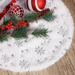 Mini White Christmas Tree Skirt Round Plush Faux Fur Star Snowflakes Xmas Tree Carpet New Year Home Decor Carpet Base Cover