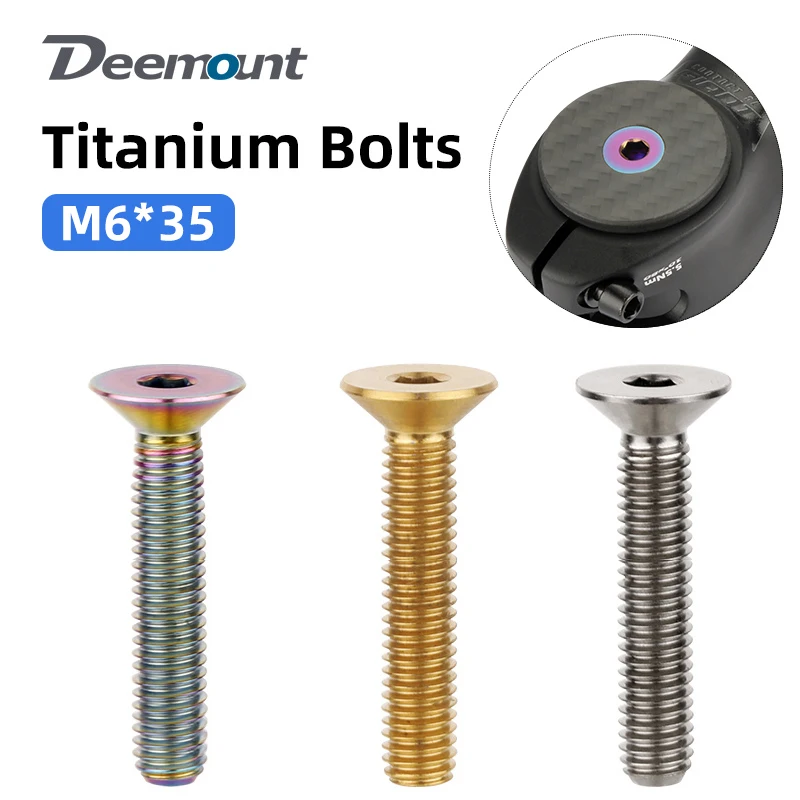 

Deemount Bicycle Headset Bolts Titanium M6*35mm CNC Countersunk Head Full Thread MTB BMX Bikes Stem Top Cap Ti Retaining Screw