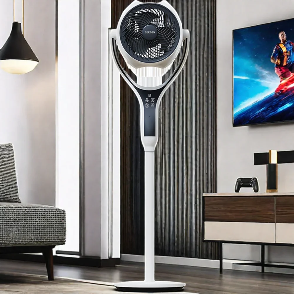 2024 New Smart WiFi Vertical Electric Fan App Voice Control Rotatable Air Circulation Floor Household Fan Shaking Head Android