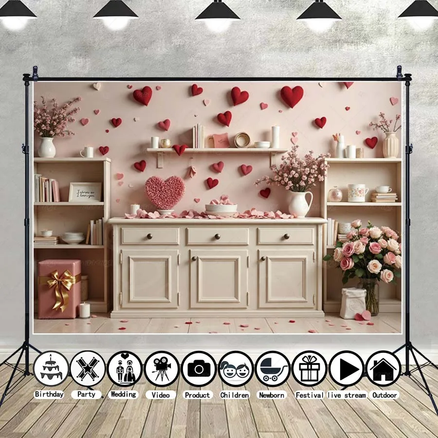 MOON.QG Valentinstag Rosa Herz Home Kulissen Für Fotografie Küchenutensilien Herz Shop Hintergrund Wand Foto Studio Shooting