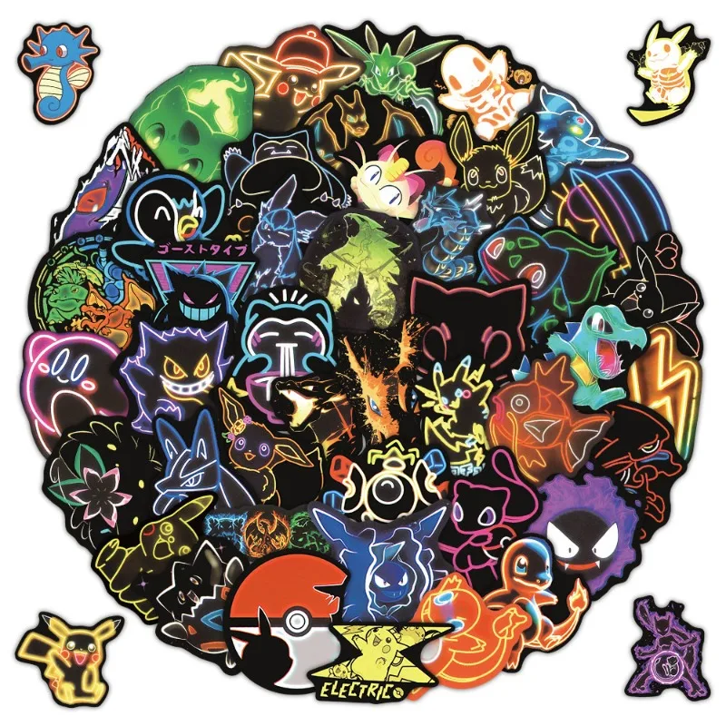 50Pcs Pokemon Stickers Pack Cute Neon Anime Decals for Laptop Water Bottle Luggage Skateboard Kids Gift