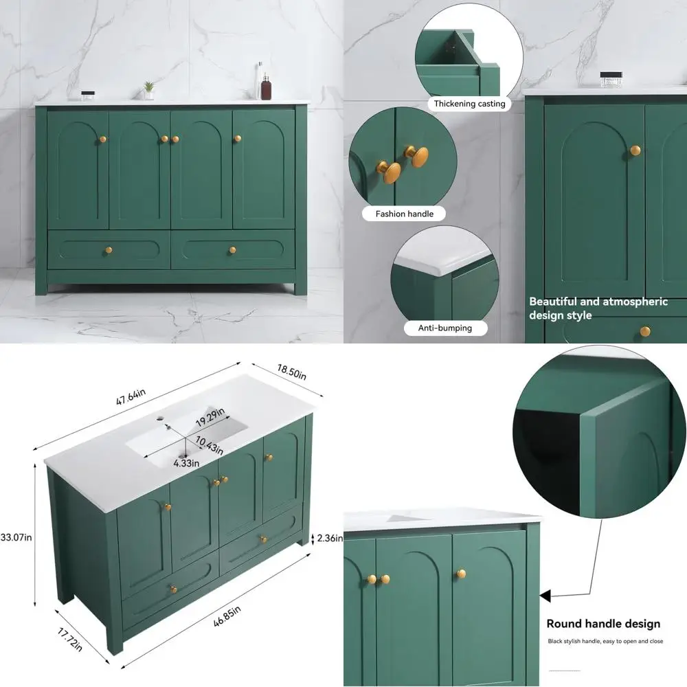 

48 inch freestanding vanity with sink, soft-close doors and drawers for bathroom storage