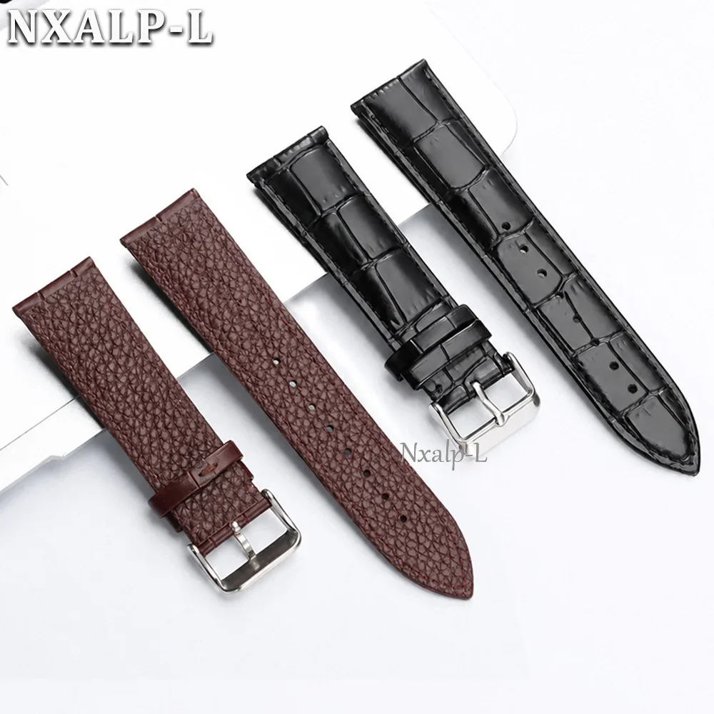 Bamboo Pattern Genuine Leather Watch Strap 12/14/16/18/19/20/21/22mm Double Sided Cowhide Wristband Men Women Universal Bracelet