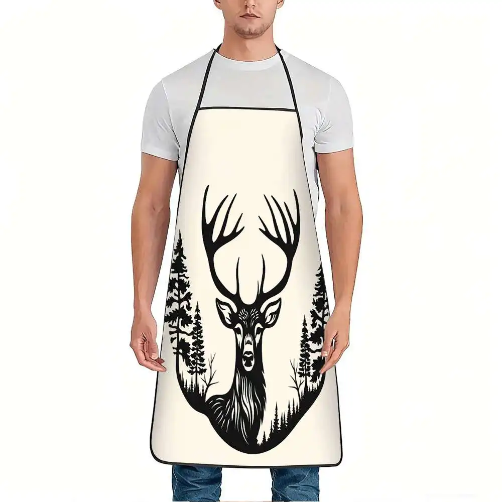 1pc Forest Deer Print Apron Suitable for Cooking, Gardening & Outdoor Activities - Adjustable Waistband, Durable Easy-Clean Poly