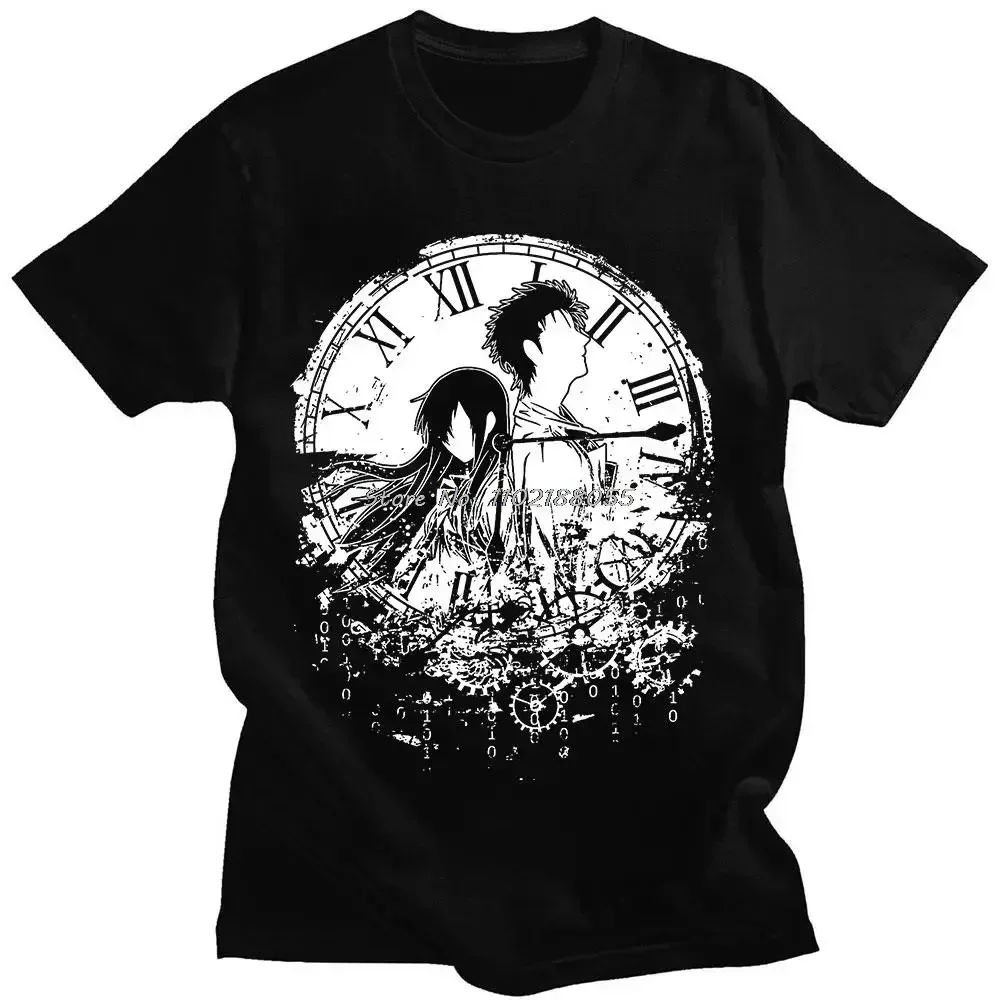 Anime Steins Gate T Shirt Fashion Short Sleeve T-shirt Manga Okabe Rintarou Makise Kurisu Men Women Cotton Oversized Tee Shirt