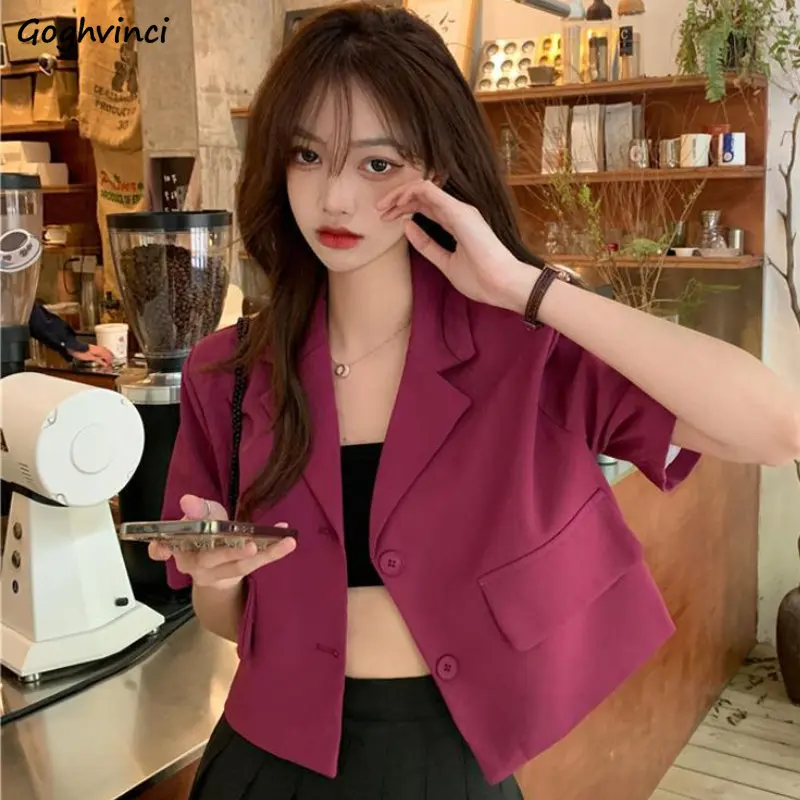 Blazers Women Solid Loose Short Sleeve Ulzzang Summer Thin Casual Streetwear Fashion All-match Simple Cozy Ins Popular
