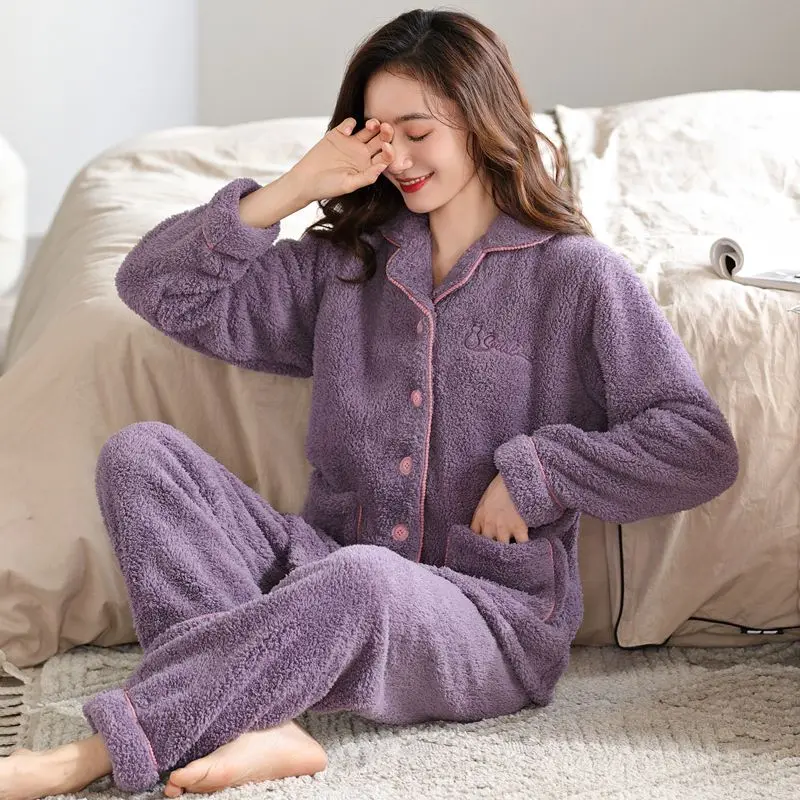 Coral Velvet Pajamas Female Autumn and Winter Thickening Type Ms. Keep Warm From The Cold Flannel Thickening Type Loungewear