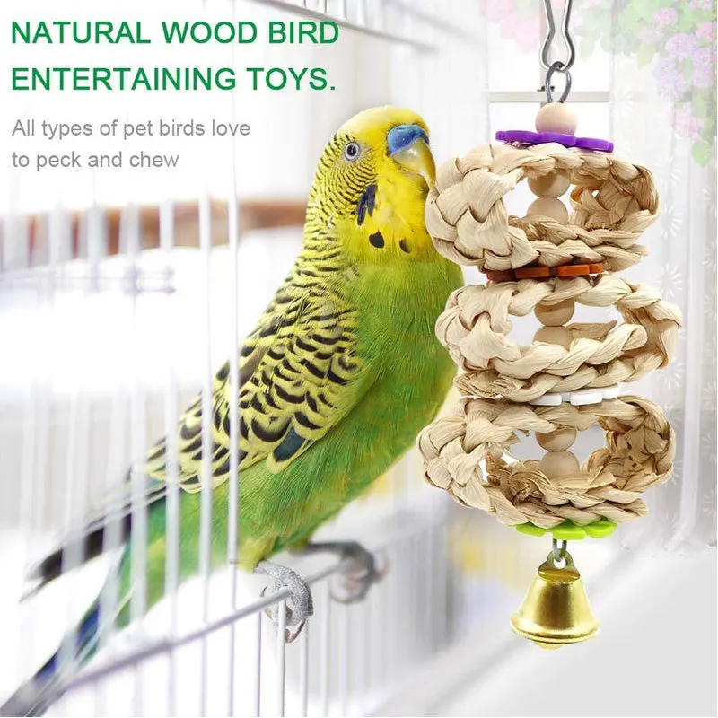 9PCS Set Combination Parrot Bird Toys Wood Articles Bite Pet Bird Toys For Parrot Training Bird Toy Swing Ball Bell Standi