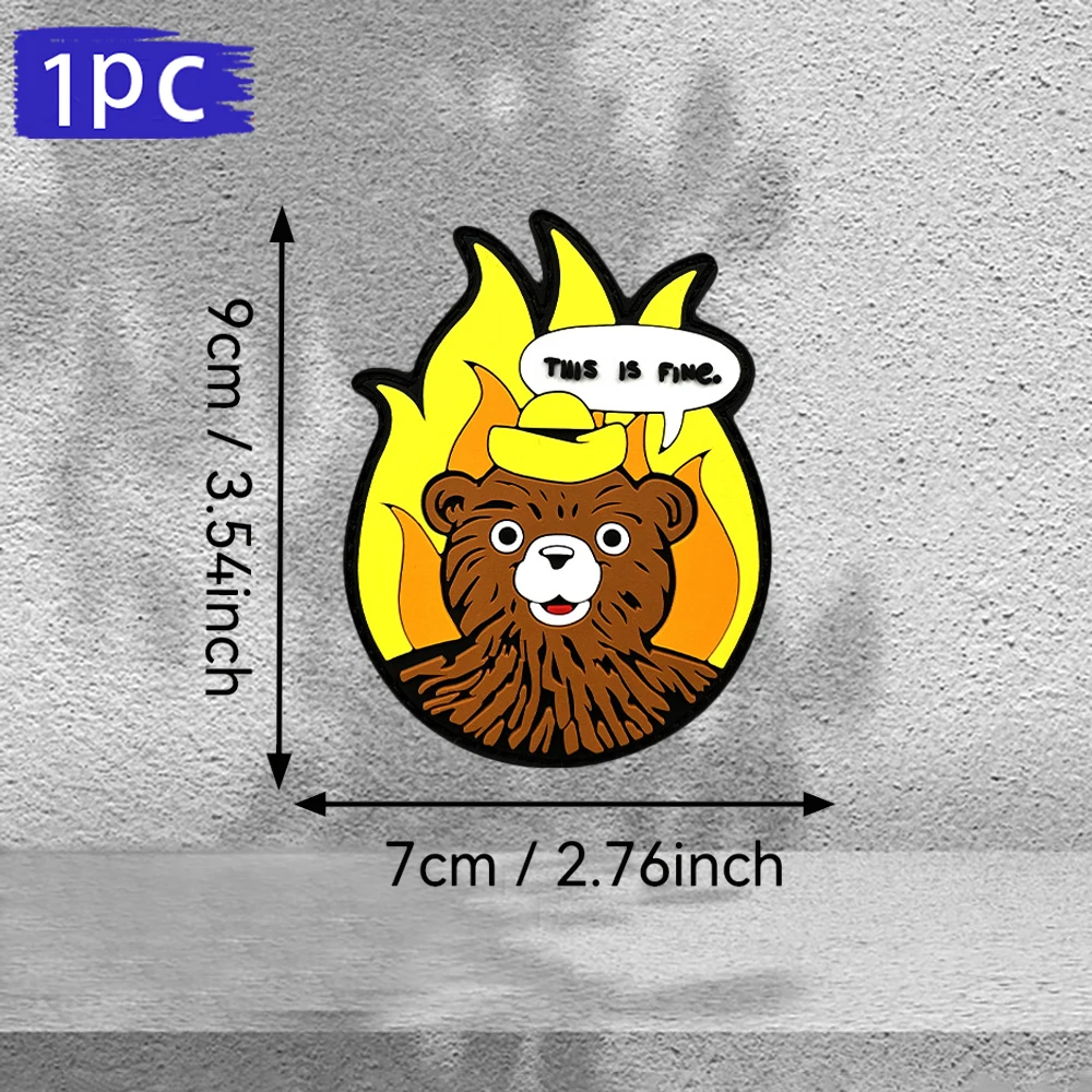 Fun Brown Bear Flame Pattern Pvc Patch Badge, Sun-Resistant and Fade-Resistant, Suitable for Bags, Clothing, and Packaging Decoration, Personalized Identification Patch with Fleece Backing