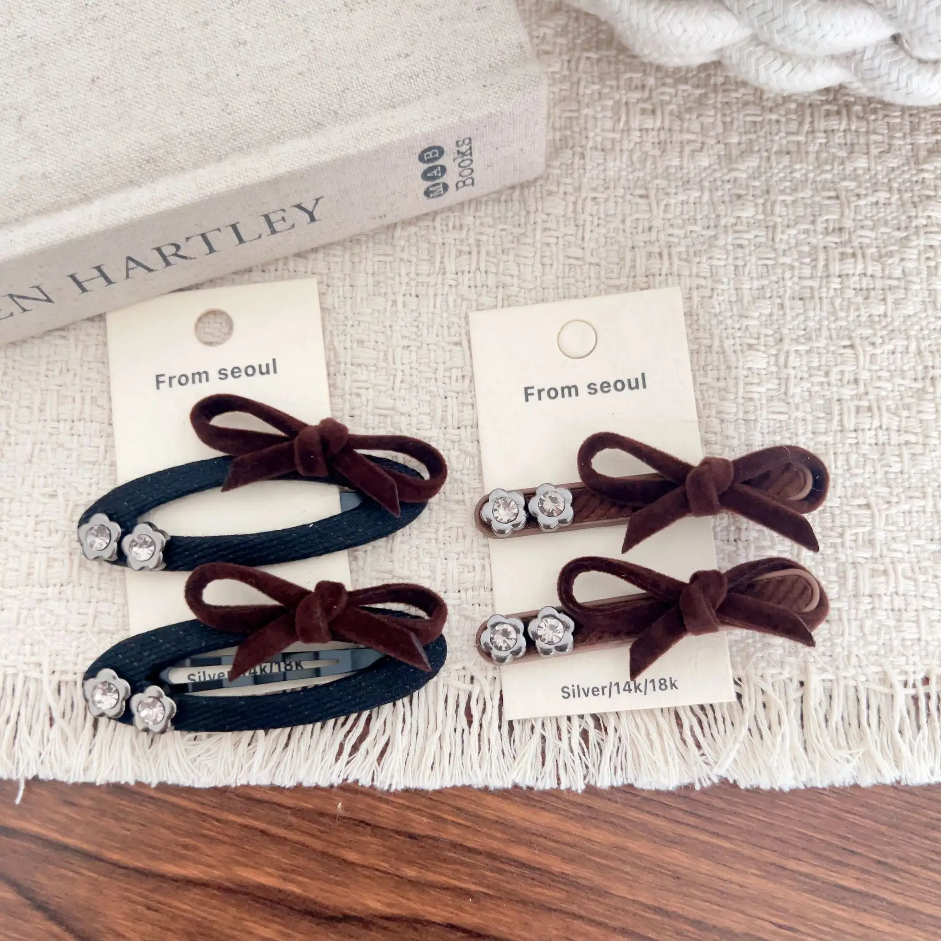 

2PCS New Style Versatile Sparkling Diamond Flower Bow Hairpin Exquisite Premium Side Clip Hair Clip Hair Accessories