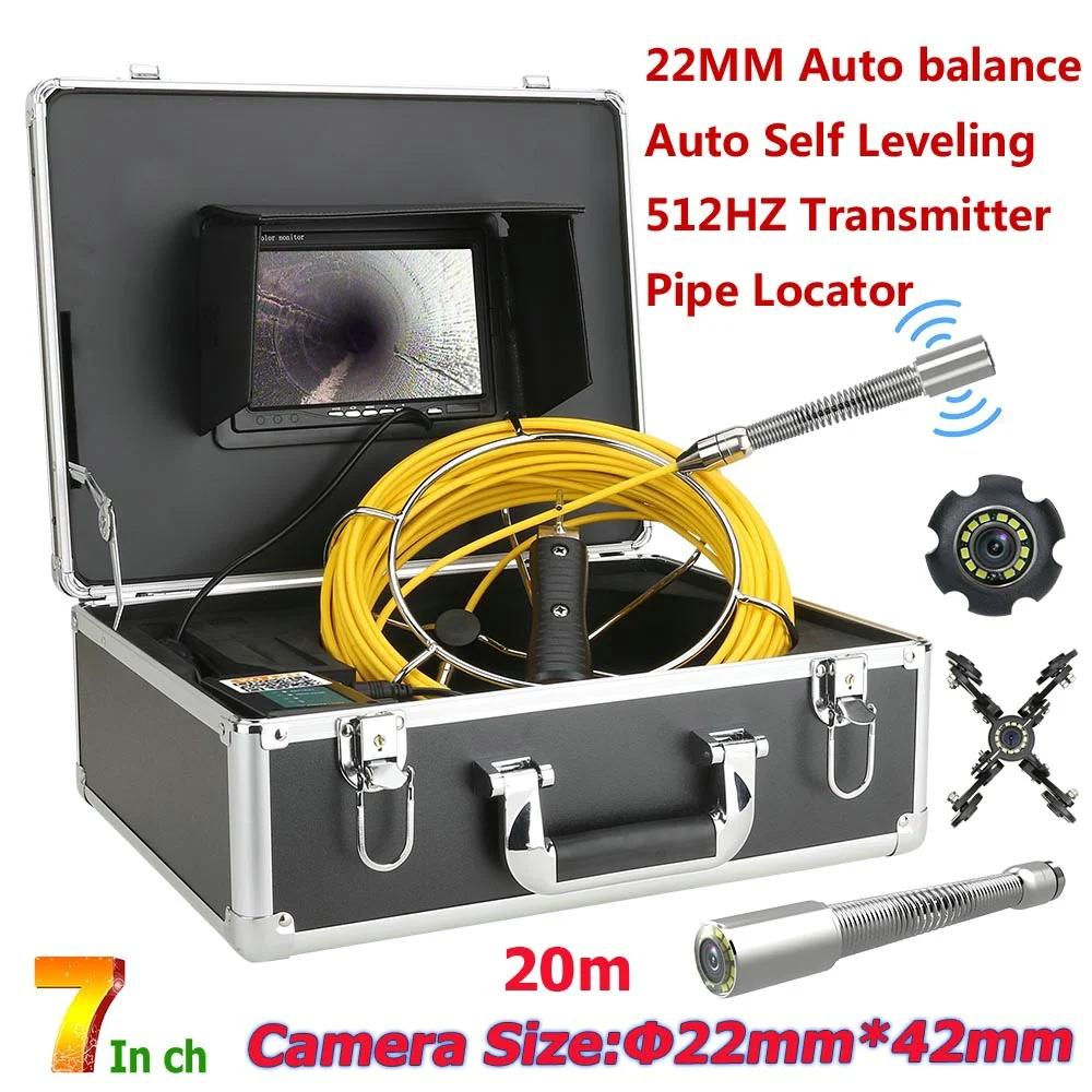 

7" Monitor 20M/30M/40M/50M Sewer Pipe Inspection Video Camera with Auto balance Auto Self Leveling 512HZ Transmitter Pipe Locato