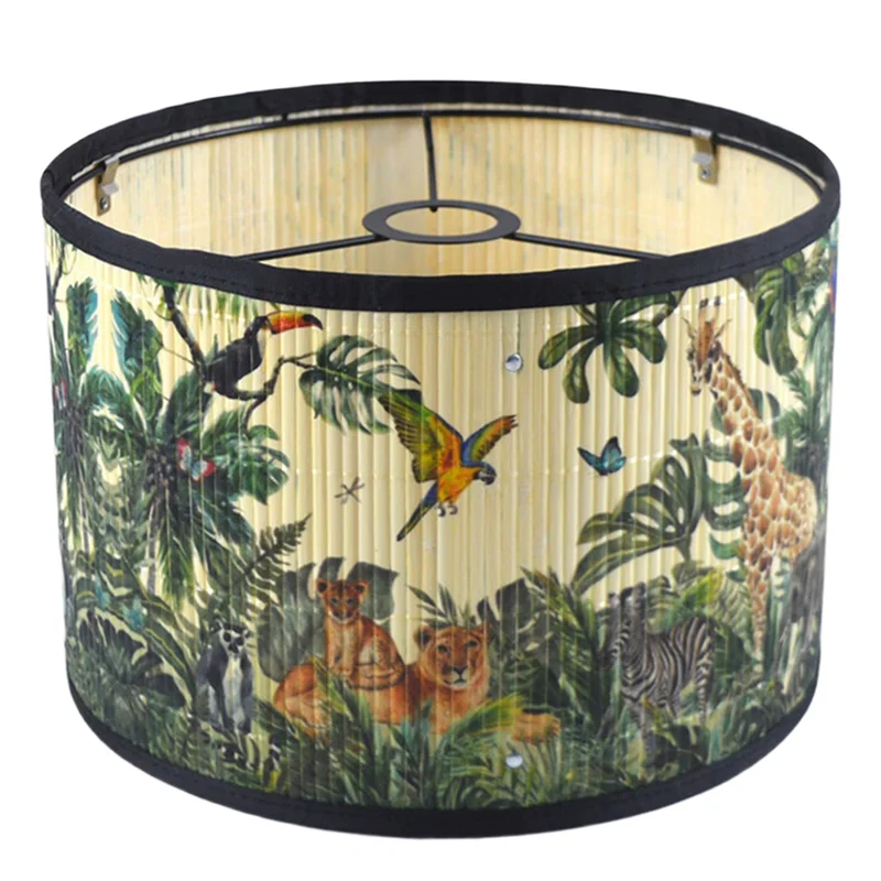 Lampshade Bright Green Plant Bird Decoration Drum-Shaped Lampshade Suitable For Floor Lamp, Table Lamp In Bedroom-AA26