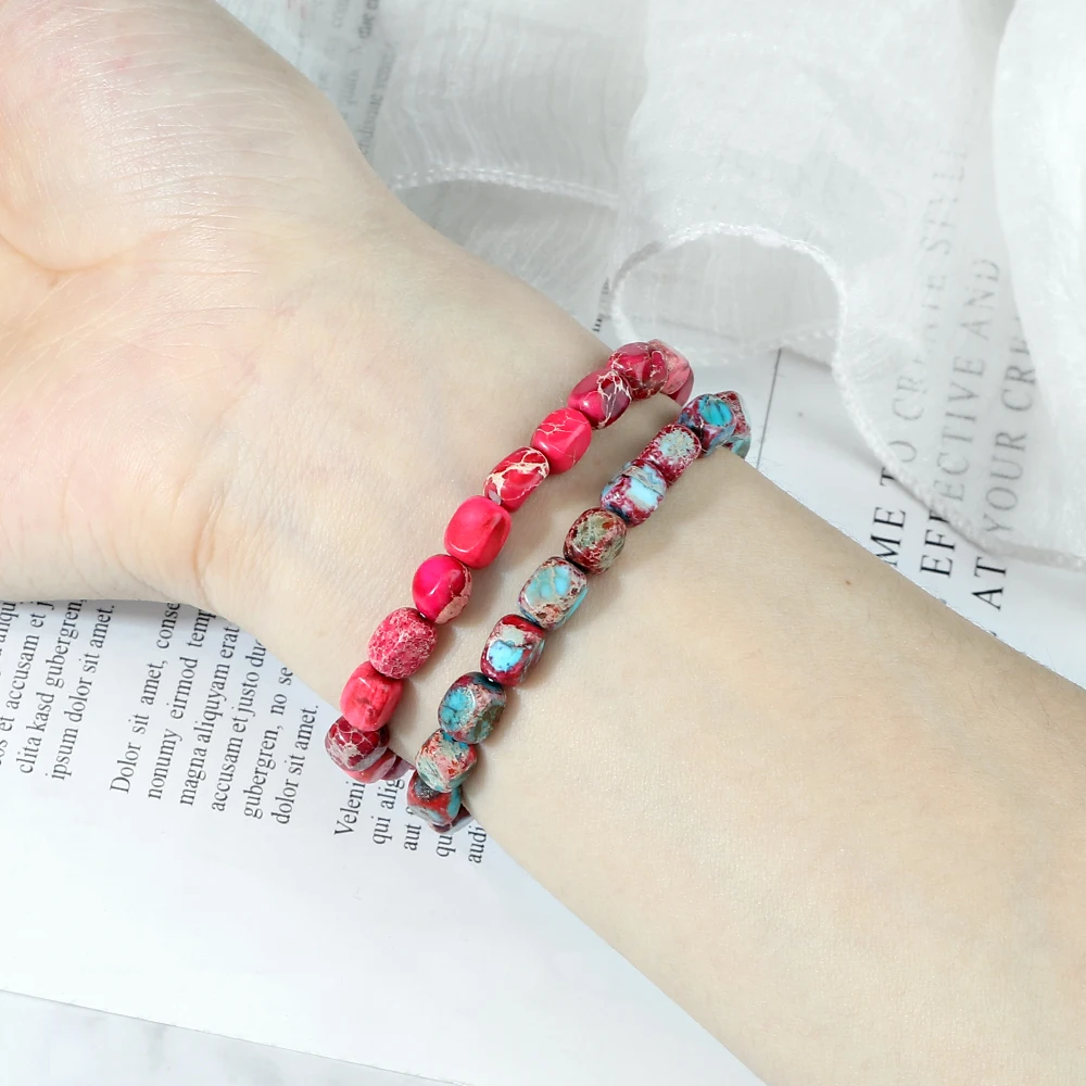 Vintage Elastic Bead Bracelet Square Emperor Stone Bangle Women Men Chakra Healing Couple Bracelet Natural Pulsera Chain Jewelry