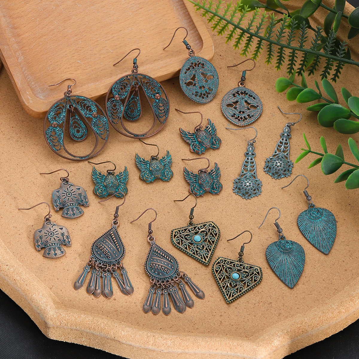 Ethnic Tribal Peace Dove Bronze Earring for Women Geometric Hollow Round Triangle Pendant Earrings Gypsy Female Boho Jewelry