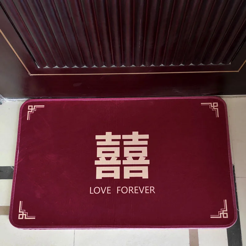 

Wedding Decorations Red Double Happin Character Home Textiles Entrance Mat Bedroom Living Room Decor New Couple House