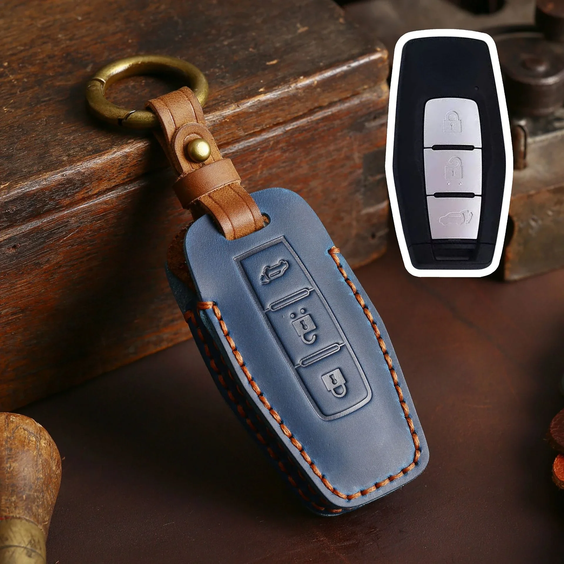 

2/3/4 Bottons Leather Car Key Case Fob Shell Keychian For 2022 2023 Mitsubishi Outlander Car Smart Key Remote Cover Accessories