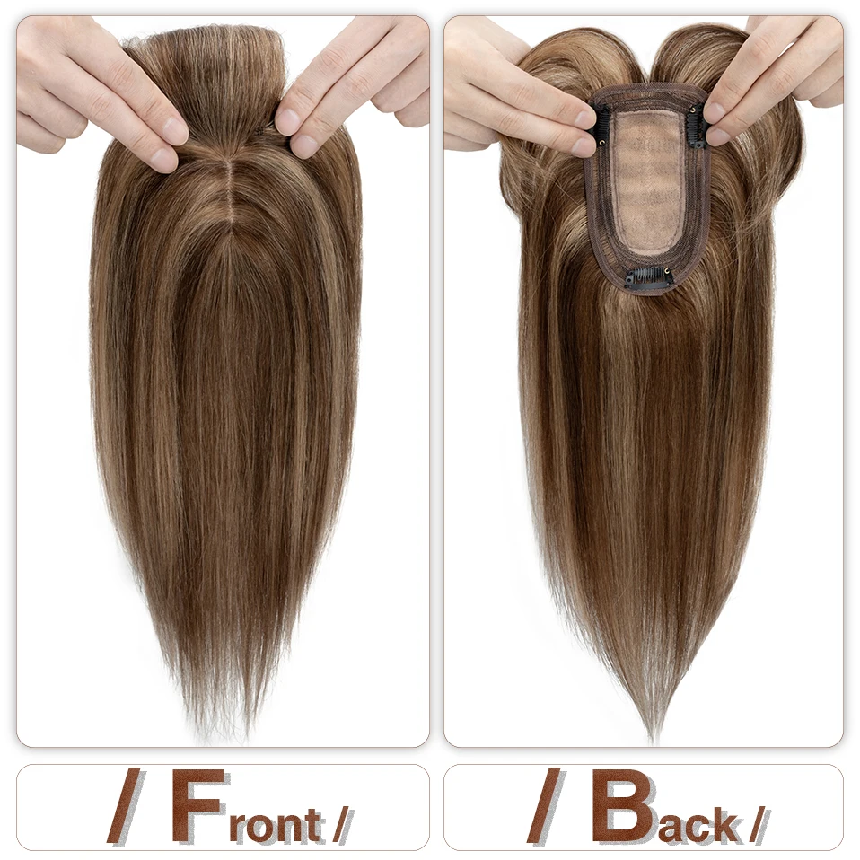 S-noilte 7x13cm Hair Toppers Human Hair Silk Base Hair Cilp 18 inch Natural Hair Wig 100% Human Hair Clip In Hairpiece Fake Hair