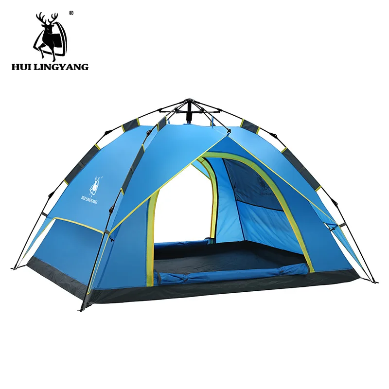 

HUI LINGYANG Fully Automatic Quick Open 3-4Persons Outdoor Camping Tent Double Layers 2doors Rainproof Picnic Travel Family Tent