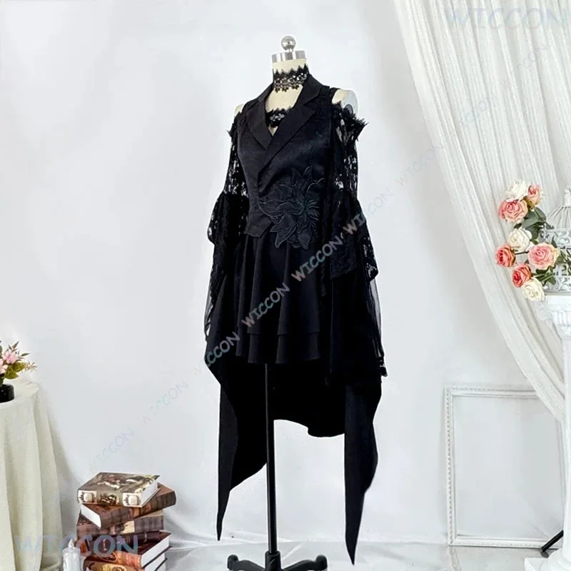 

asdh8@Rider cosplay Glotta Stomach Black Wig Clothes Gothic Fancy Dress Gavv Gurotta Sutomakku Costume Ha lloween Party