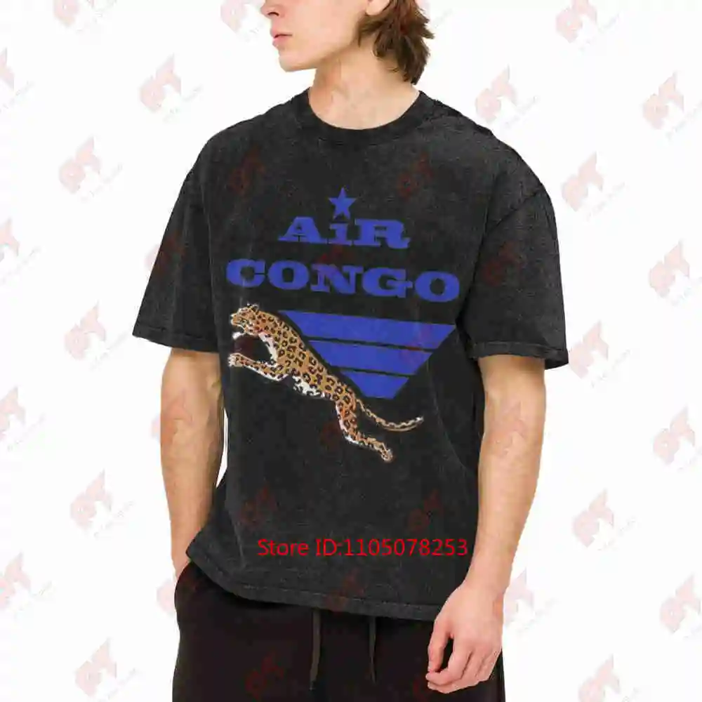 Retro Air Congo Leopard Design Aviation Vintage Washed Tee Pure Cotton T-Shirt