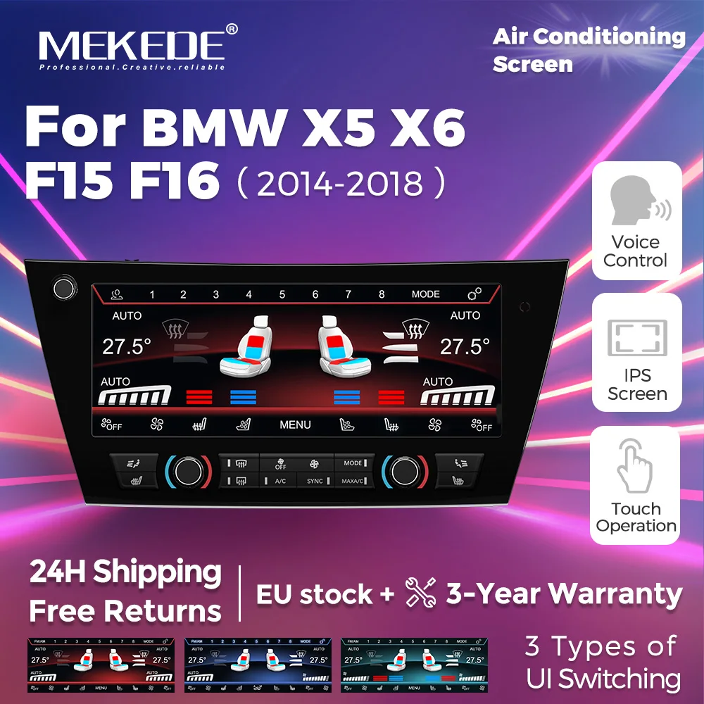 Pantalla de control de climatización MEKEDE de 10,25 pulgadas, compatible con los modelos BMW X5, X6, F15 y F16 de 2014 a 2018, que incluye una pantalla digital LCD, panel de control de climatización y control por voz.