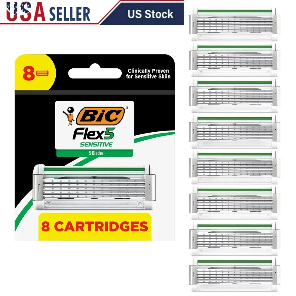 Sensitive Skin Razor Refills 8 Cartridges Flexible Blades Manual Shaving Precision Edging Ergonomic Handle Anti-Inflammatory