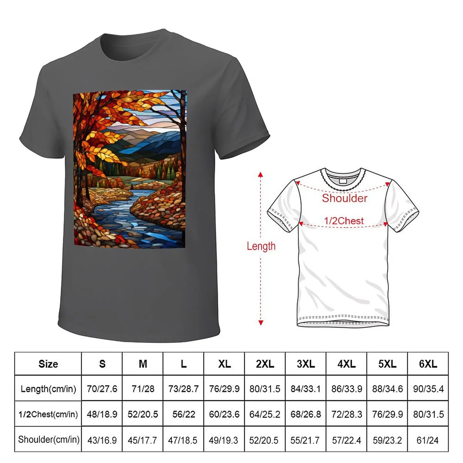 Stained Glass River During Autumn Foliage T-Shirt Short sleeve tee plain men clothing