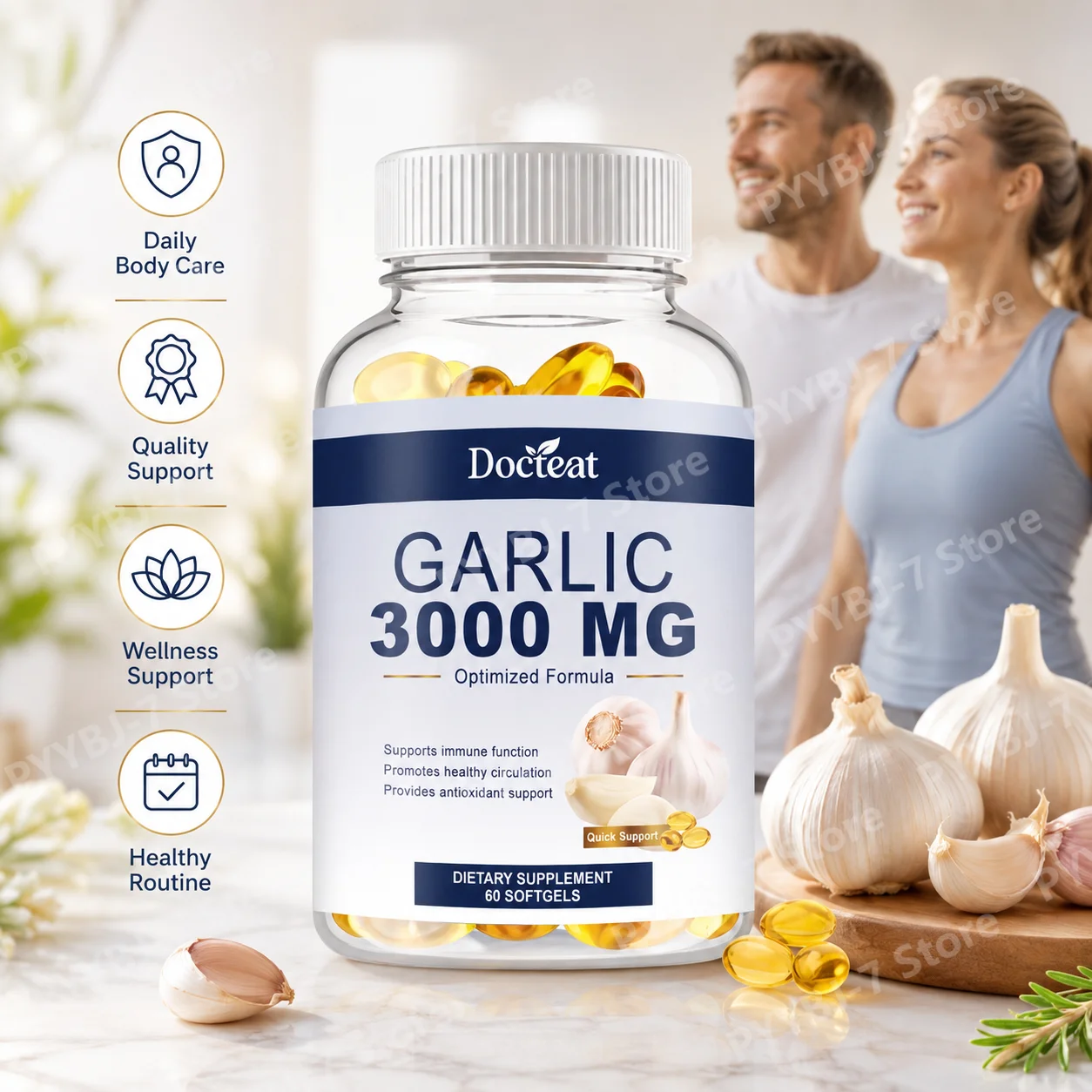 Garlic Extract 3000mg Softgels High Potency Dietary Supplement Immune Support Heart Wellness Antioxidant Daily Use Formula
