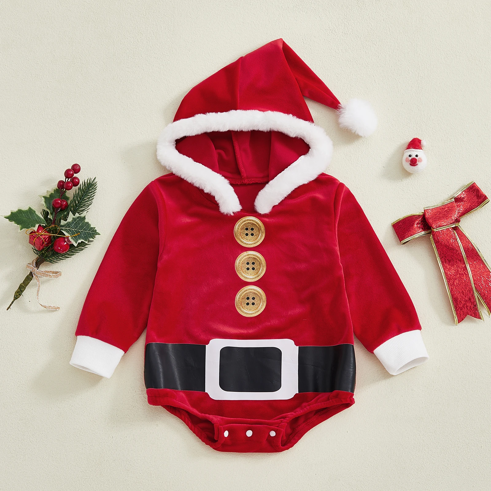 

SUNSIOM 0-24 Months Baby Christmas Romper Long Sleeve Hooded Patchwork Winter Bodysuit Clothes for Girls Boys