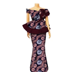 Mode Femmes Jupes Ensemble Vêtements Africains O-cou Demi Manches Dashiki Blouse Y-et Jupes Longue Robe Tenue Africaine WYQ985-wome