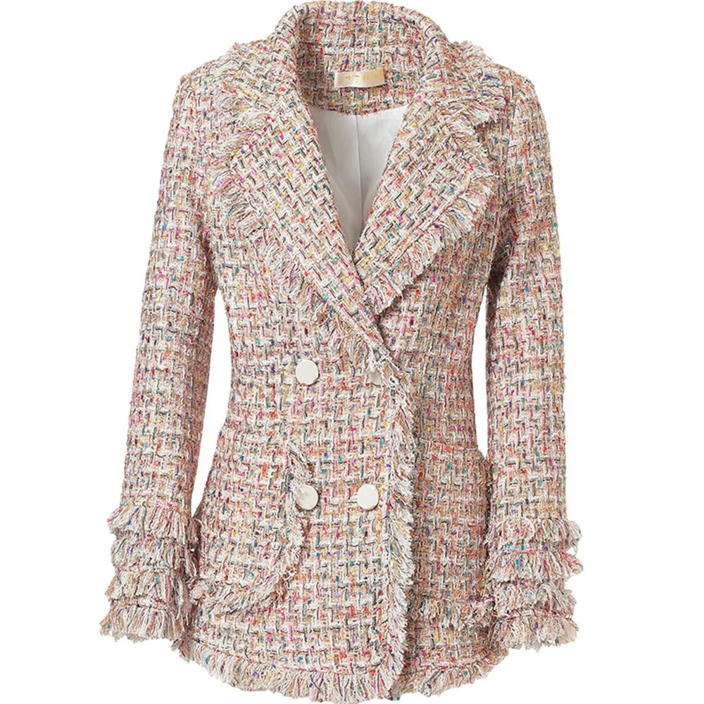 Lente herfst mode tweed jasje dames klassiek klein geurjas elegant dames kwast korte verdikte bovenkleding tops