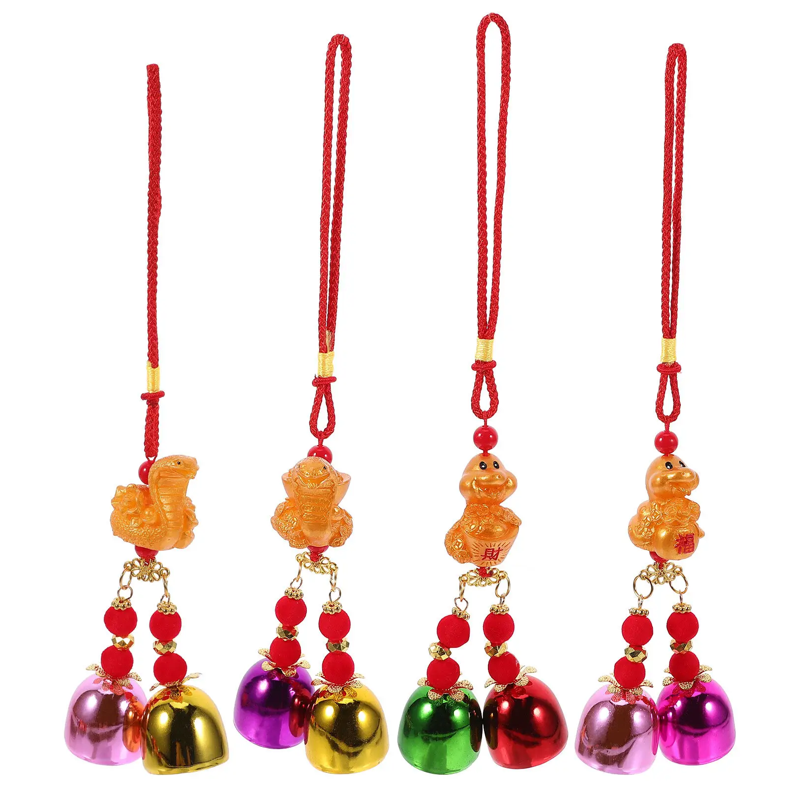 4Pcs Resin Aluminum Alloy Snake Bell Wind Chimes Outdoor Hanging Bells Festive Chinese Ornament Small Wind Chimes for Garden