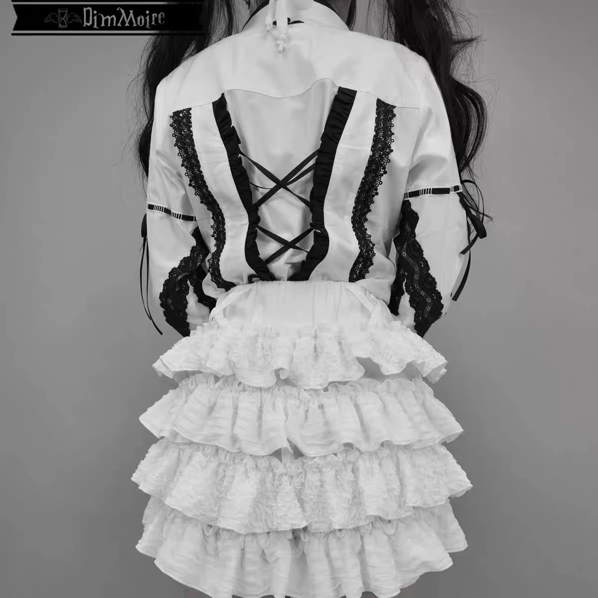 Subculture Gothic Long Sleeve Shirt Female Gothic Mass Production Cross Embroidered Bow Tie Lolita Blouses Cake Skirt Culottes