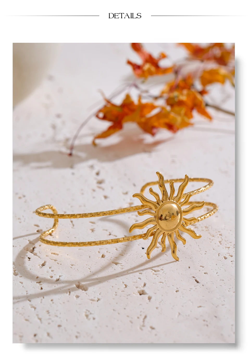 Yhpup Ocean Series Golden PVD Starfish Shell Sun Cuff Bracelet Open Wrist Jewelry Stainless Steel Bangle for Summer Holiday