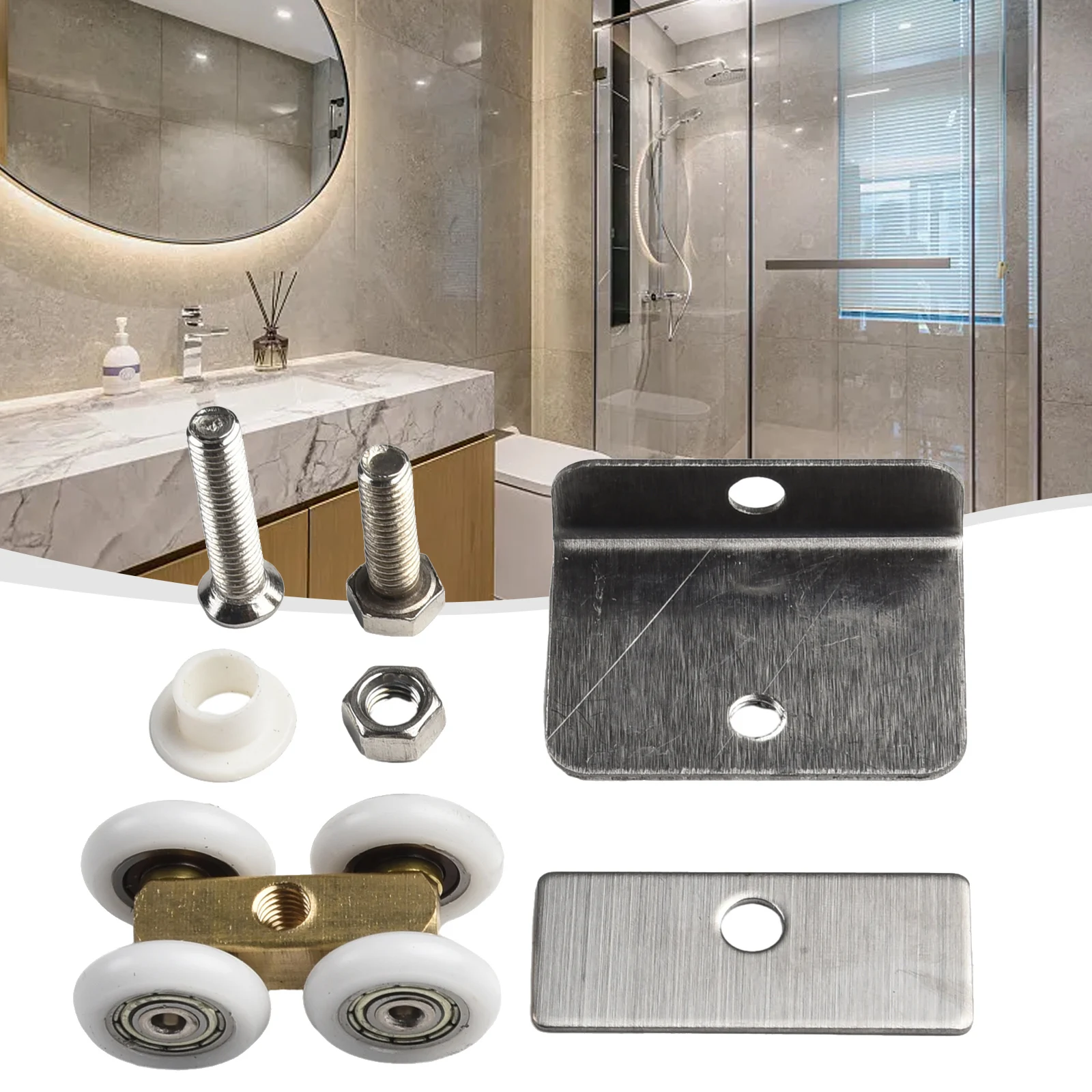 1 قطعة غرفة الاستحمام النحاس أربع عجلات معلقة بكرة الأسطوانة اكسسوارات الحمام للحمام أبواب الشريحة المنزلية استبدال الأجهزة