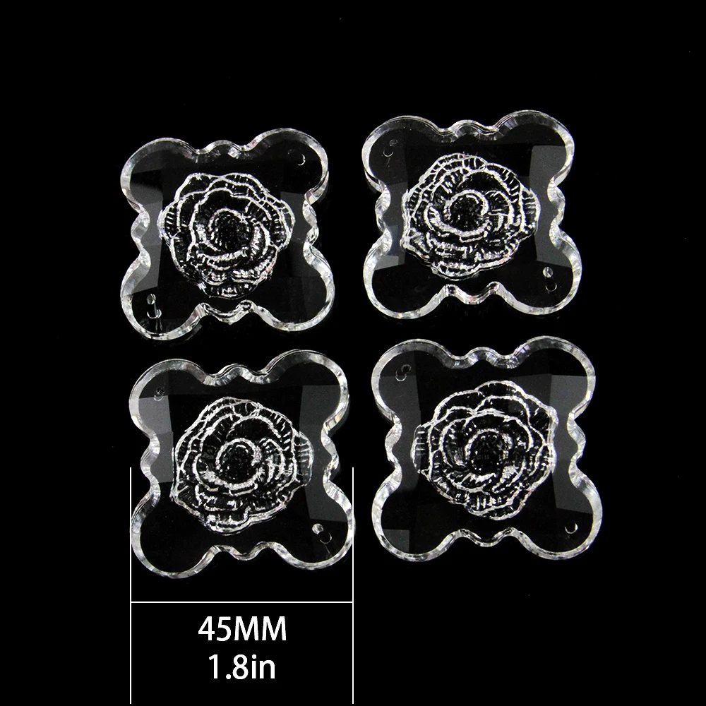 

20pcs/lot 45mm Glass Crystal Flower Cross Rose Carving Two Holes Ornament Chandelier Prism for DIY Suncatcher Home Wedding Decor