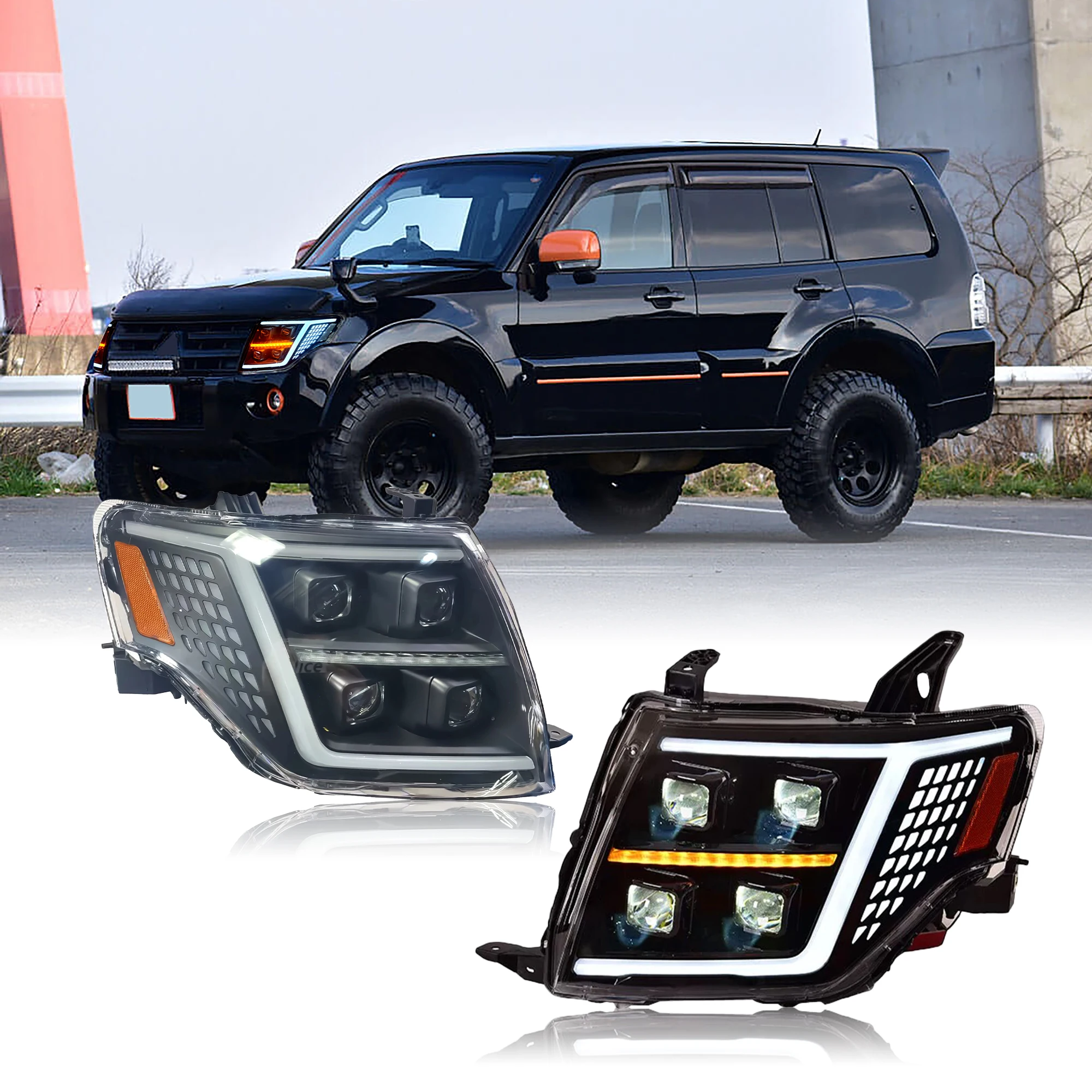 DK Motion LED المصابيح الأمامية لباجيرو V93 ل V97 ل Montero V87 V95 2009-2021 الرسوم المتحركة إشارة ديناميكية