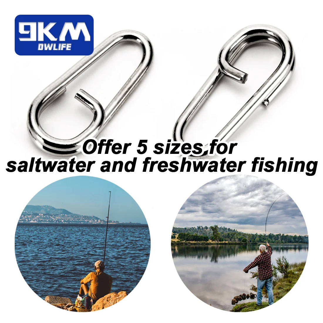 9KM 50Pcs Angeln Snap Oval Angeln Lockt Anschlüsse Salzwasser Angeln Split Ringe Snap Edelstahl – Detail 3