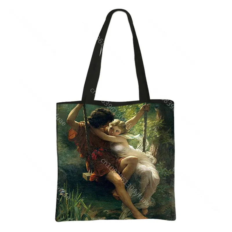 Famous Painting Spring Time / Portrait of An Unknown Woman / Mona Lisa Tote Bag Canvas Shoulder Bags Ladies Eco Shopping Bag