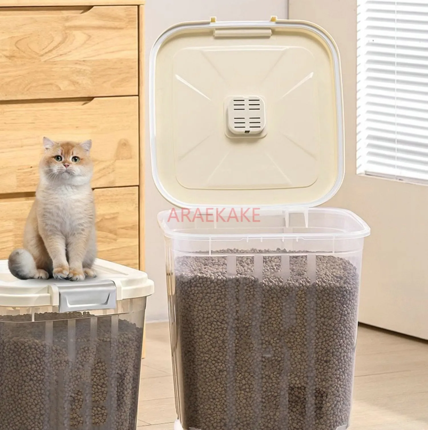 Seau de stockage de nourriture pour chat et chien étanche à l'humidité, seau de stockage d'aliments lyophilisés pour animaux de compagnie, collations domestiques