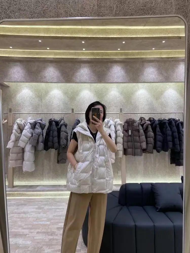 2025년 가을 겨울 여성용 신상 숏 후드 다운 베스트, 패셔너블하고 스타일리시하며 따뜻한 민소매 조끼