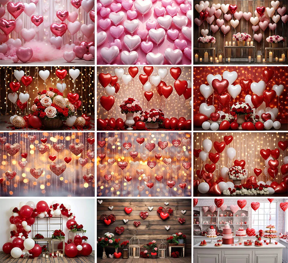 

Mehofond Valentine's Day Photography Backdrop Feburary 14 Engagement Bridal Shower Glitter Heart Balloons Rose Candle Background