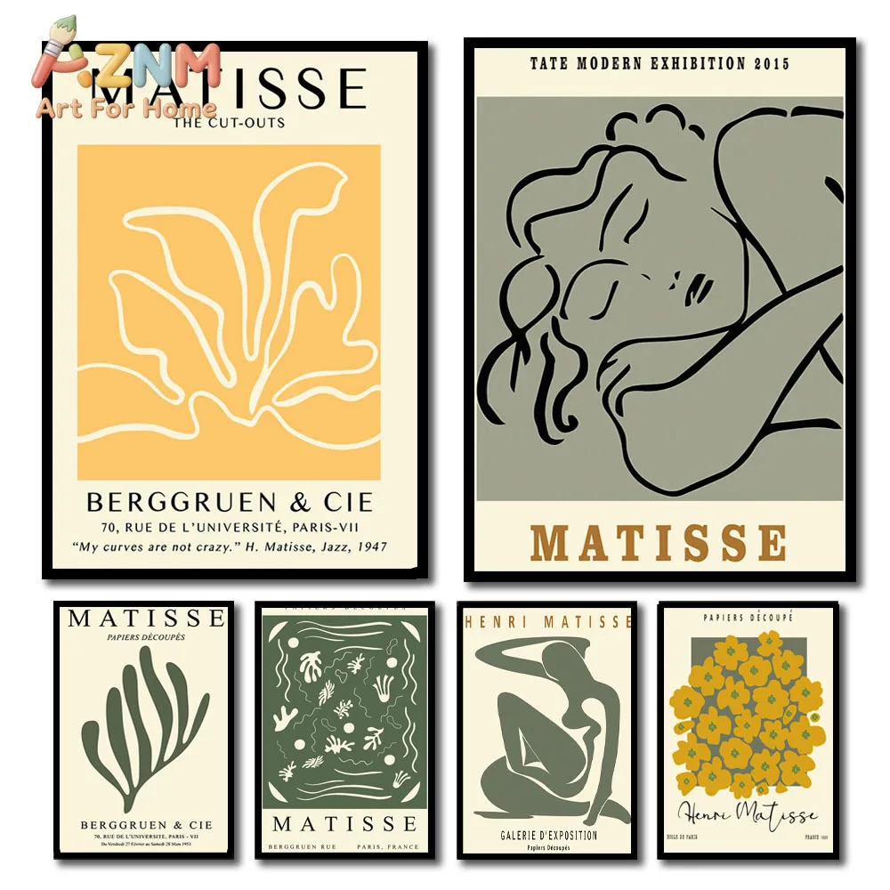 Matisse Abstrakte Blumen-Frauen-Poster, Museum-Wandkunstdruck, Leinwandgemälde, Salbeigrün, Trendige Wandbilder, Wohnzimmerdekoration