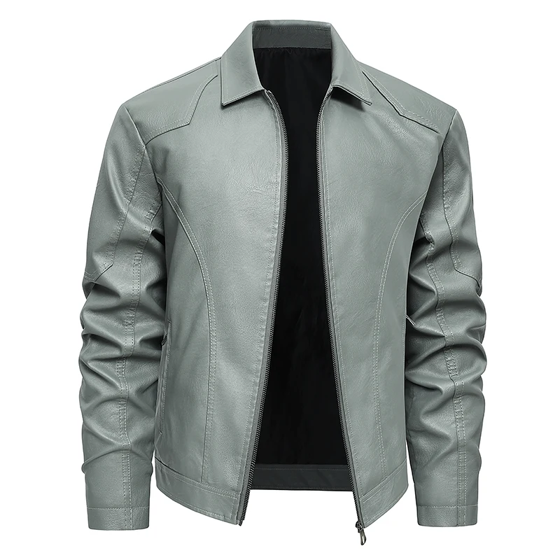 

Spring Autumn Turn Down Collar Jackets Leather Coats Men Solid Moto Biker Outwear Slim Fit Casual Leather Jacket Plus Size M-8XL