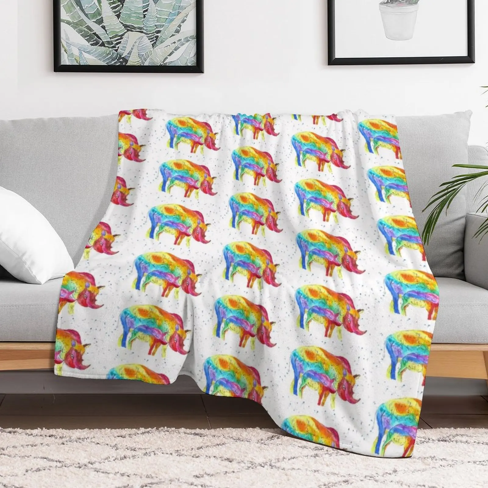 Mother and Baby Rhinos Throw Blanket warm winter Picnic Quilt Blankets