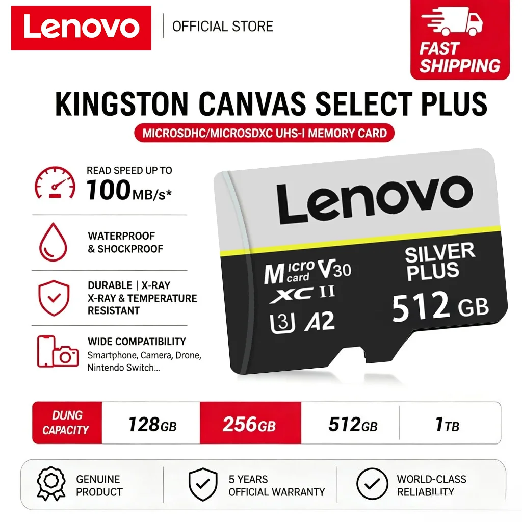 Lenovo 128GB Flash SD Memory Card 256GB 512GB High Speed Micro TF SD Card Memoria SD Micro Card For Xiaomi Nintendo Tablet Drone