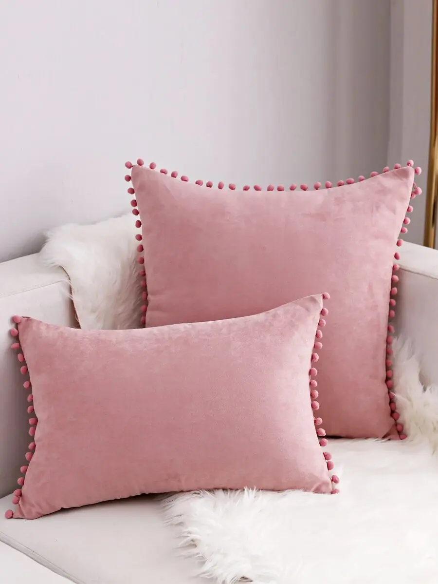 

Faux Suede Plush Ball Pillow Cover, Living Room Sofa Bedroom Lumbar Decor