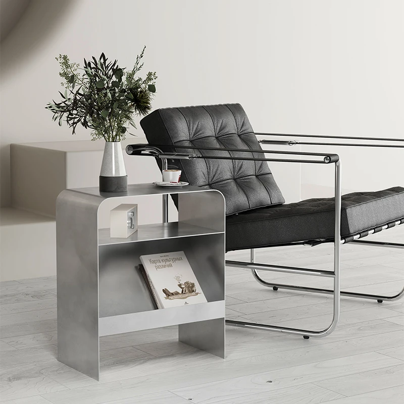 Nordic Inspired Metal Magazine Rack Side Table with Storage, Nightstand and Accent Furniture for Living Room and Bedroom