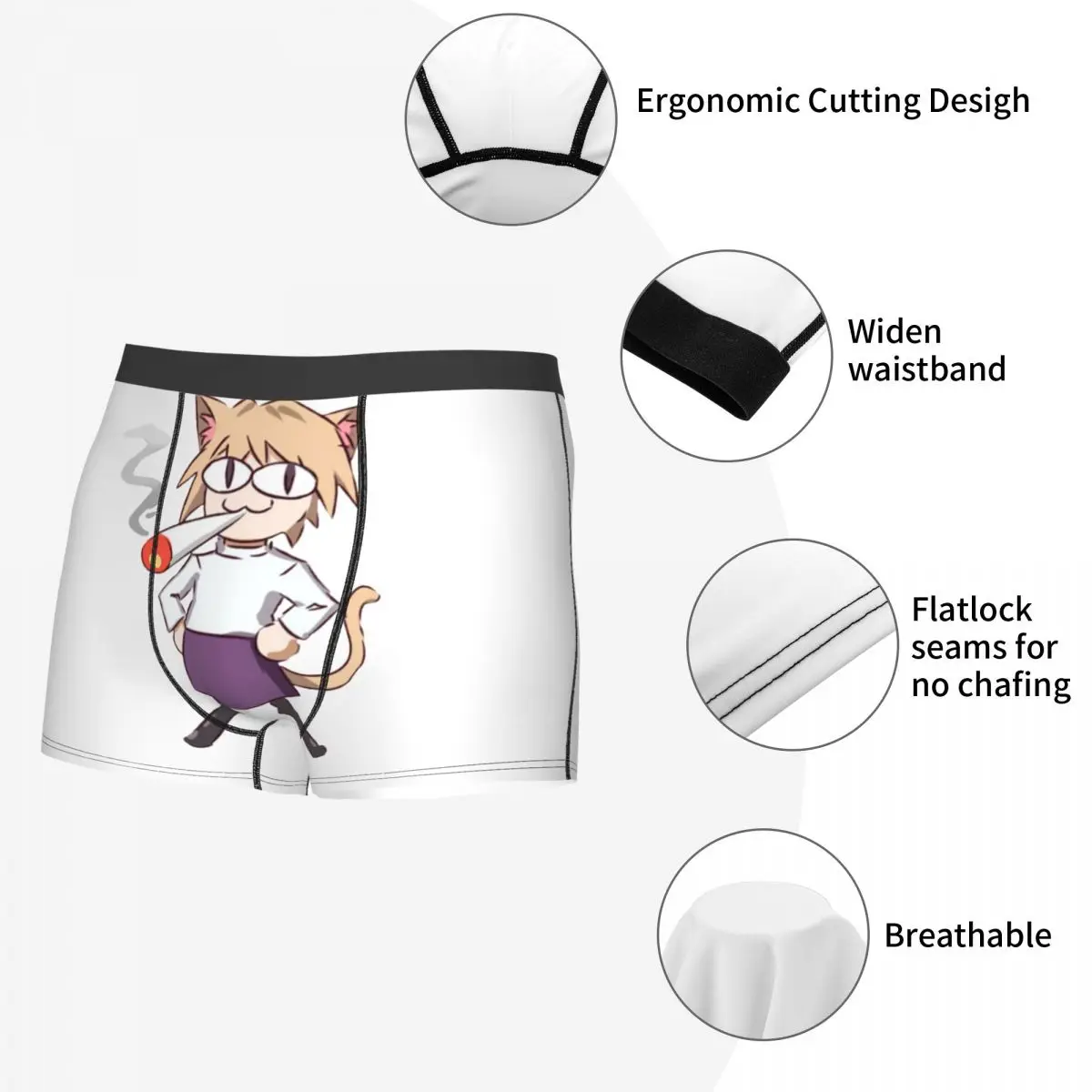 Custom Sexy Male Fashion Neco Arc Smoking Underwear Anime Tsukihime Cat Girl Boxer Briefs Stretch Shorts Panties Underpants